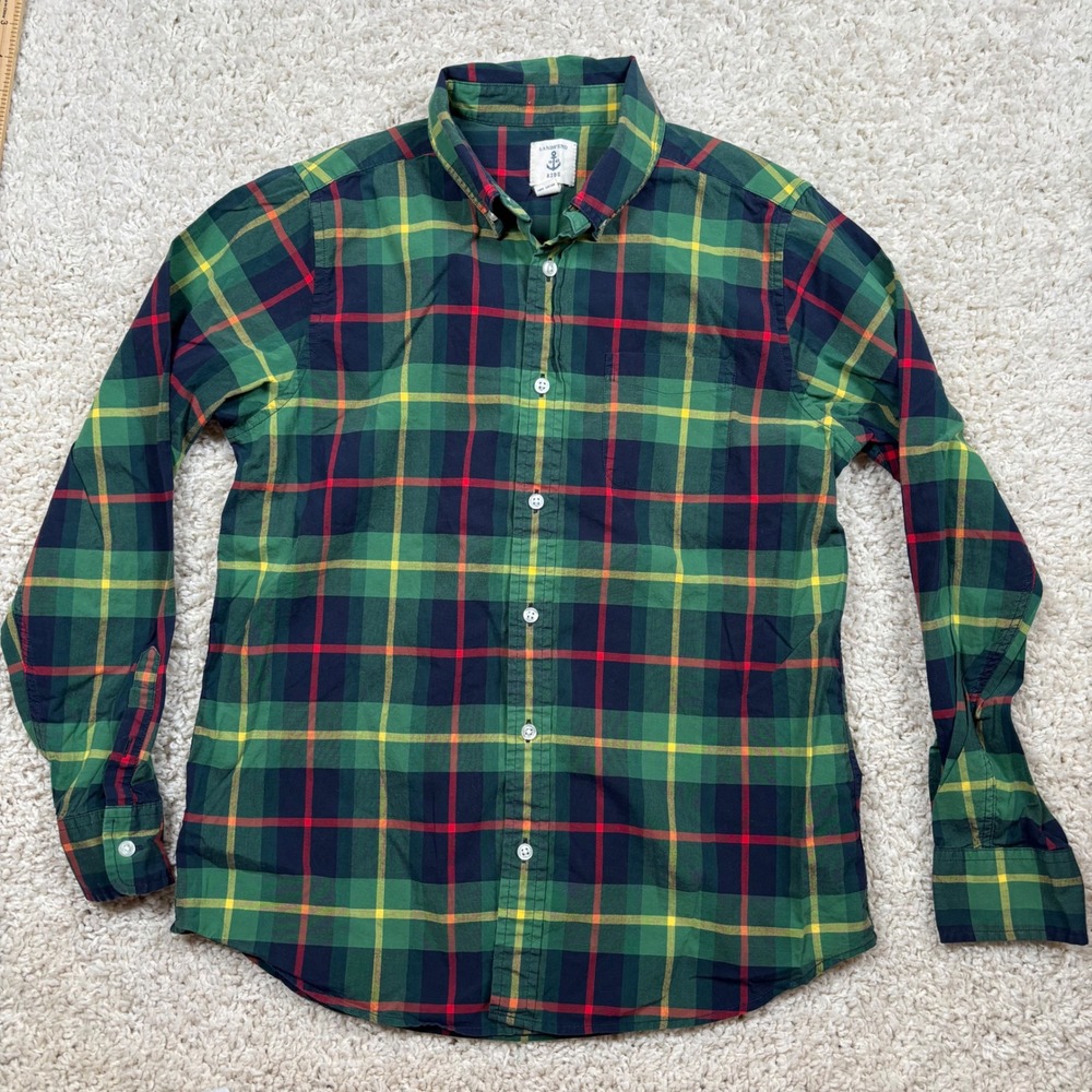Lands End Kids Green Plaid Button‎ Down Shirt Long Sleeve Cotton Size L 14-16